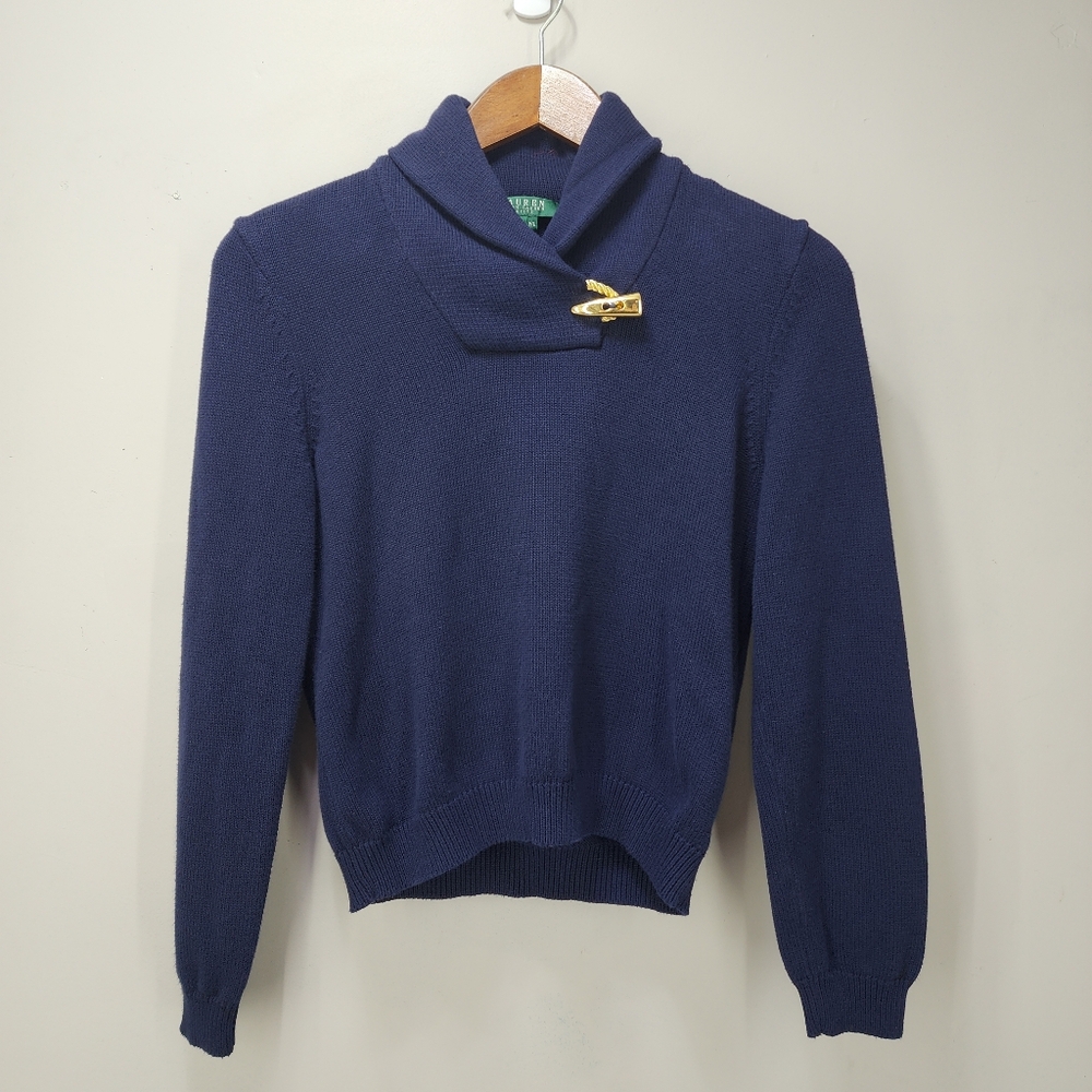 LRL Shawl Collar Sweater with Toggle Accent